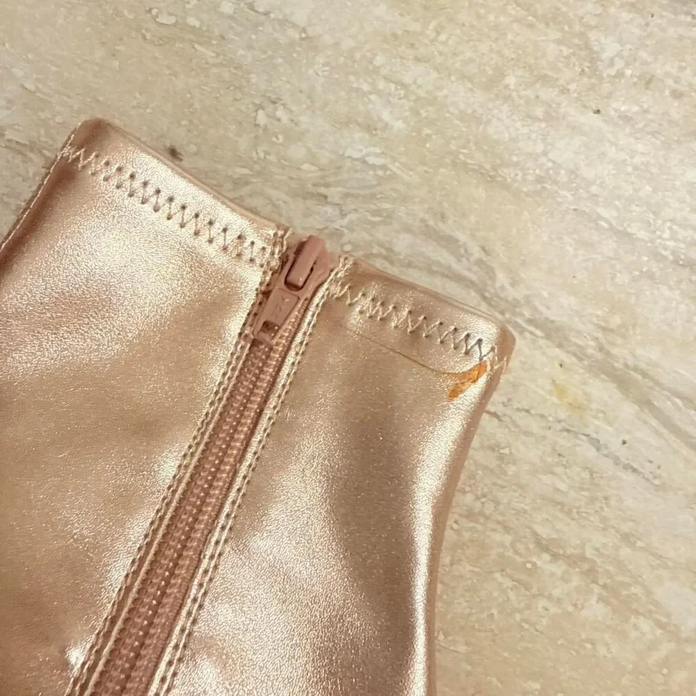Free people Rose Gold metallic ankle boots pointed toe kitten heel Sz US 7.5